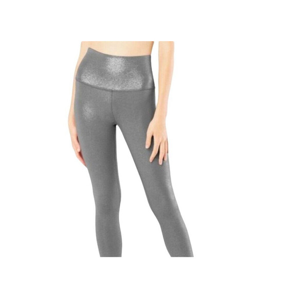 Beyond Yoga L Leggings High Rise Shine Twinkle Gray Stretch Pants Crop - Picture 1 of 7